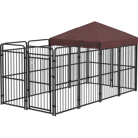 Recinto per Cani da Esterno con Tetto 282x121x159 cm in Metallo Marrone (1/5)