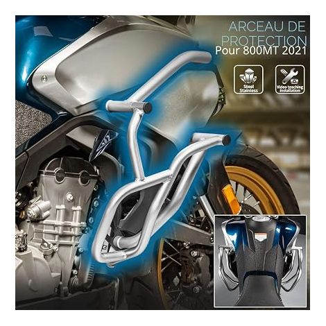 CFMOTO 800MT MT800 MT 800 MT CF800MT 2021 2022 2023 Moto Moteur Garde Pare-chocs Autoroute Crash Bars Stunt Cage Cadre Chute Corps Protecteur Kit Réservoir De Gaz Protection (Noir) (1/4)