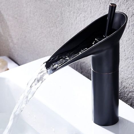 Waschbeckenarmatur im Vasenstil, Wasserfallarmatur, antike schwarze Waschbeckenarmatur, Wasserfallarmatur komplett aus Kupfer, Einloch-Waschtischarmatur (1/5)