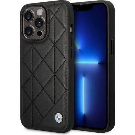 Étui matelassé en cuir BMW pour iPhone 14 Pro (noir)