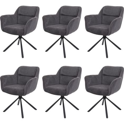 Lot de 6 chaises de salle à manger HWC-K33 - chaise de cuisine - pivotante Auto-Position - tissu/textile - gris corde (1/5)