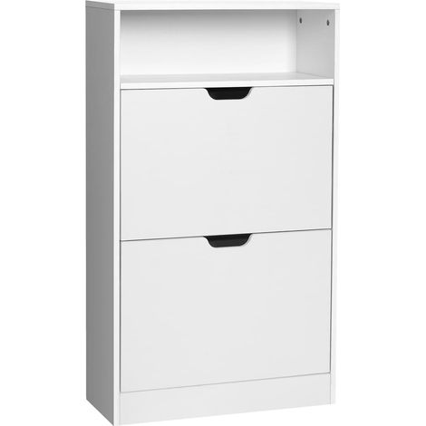 VASAGLE Scarpiera con 2 Scomparti a Ribalta, Portascarpe con Ripiano Aggiuntivo, Pannello Melaminico Facile da Pulire, 60 x 24 x 102 cm, Bianco da SONGMICS (1/5)