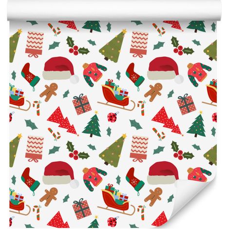 Papier peint de Noël blanc et corail, fond beige pour salon et chambre 50x1000 (1/5)