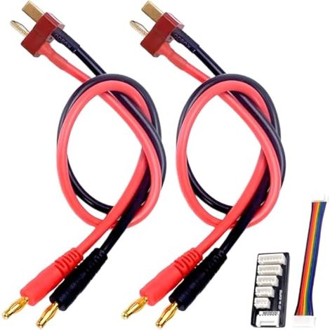 2 câbles de Recharge de Batterie T-Plug Deans Style vers fiches Bananes, connecteur T-Plug 14 AWG vers fiches Bananes 4 mm 4,0 mm, câble en Silicone de 30 cm/11,8 Pouces (1/5)