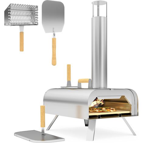 Forno per Pizza a Pellet 79x36x75 cm con Pietra Refrattaria e Pala in Acciaio Inox Argento (1/5)