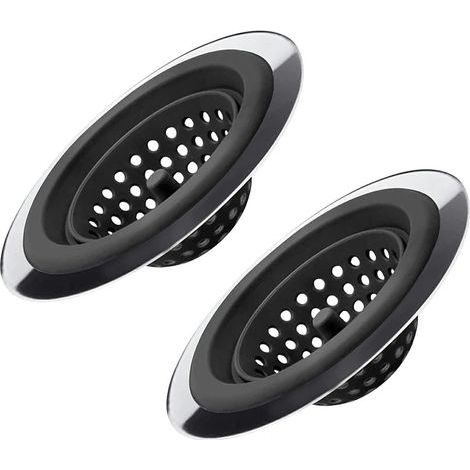 Muntra-Lot de 2 crépines d'évier flexibles en silicone et acier inoxydable pour éviers de cuisine, bord large, antirouille, empêchent les résidus alimentaires de boucher les éviers de salle de bain (1/5)