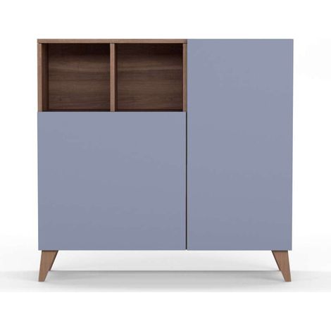 Recibidor zapatero modelo 510 acabado nogal puertas en azul. 90x90x26 (alto x ancho x fondo) (1/4)