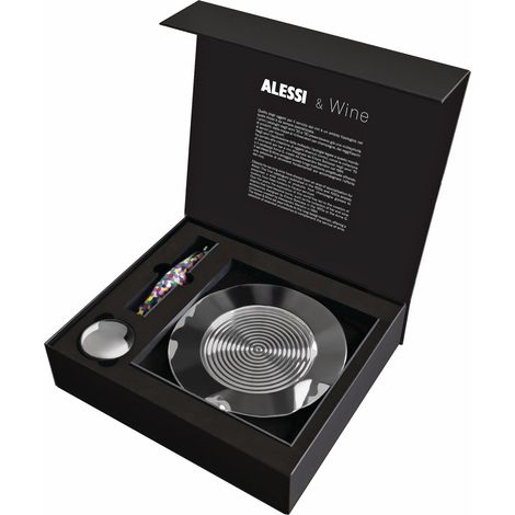 Alessi Alessi & Wine GAM32SET - Set da Vino di Design, Composto da Cavatappi Sommelier, Tappo ad Espansione e Sottobottiglia