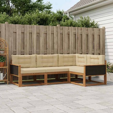vidaXL Conjunto de sofás de exterior 4 uds. Natural y Beige (1/5)