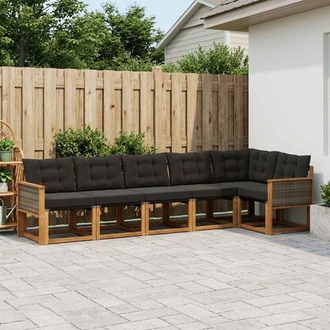 vidaXL Outdoor-Sofagarnitur mit Kissen 6 pcs Natürlich und Schwarz (1/5)