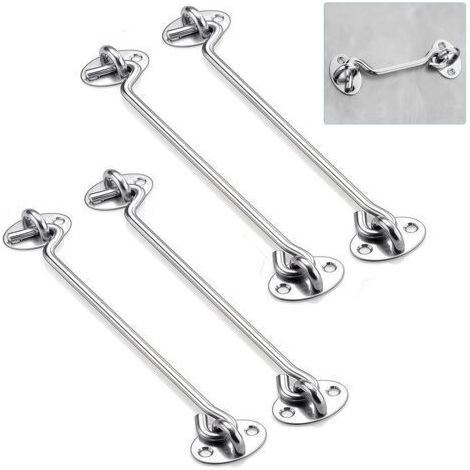 Set mit 4 Haken- und Ösenriegeln aus Edelstahl, 8 Zoll (ca. 20 cm), robuste Kabinenhaken für Türen, Tore, Fenster und Schränke, inklusive Befestigungsschrauben