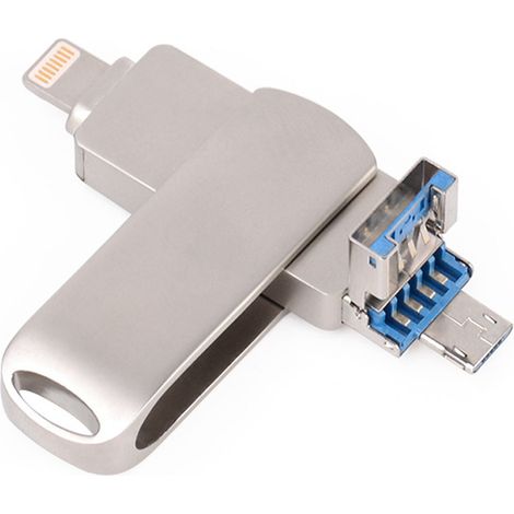 Clé USB 3.0 - 3 Ports USB A Micro USB USB C - Compatible iPhone iPad Android PC - 64 Go (1/5)