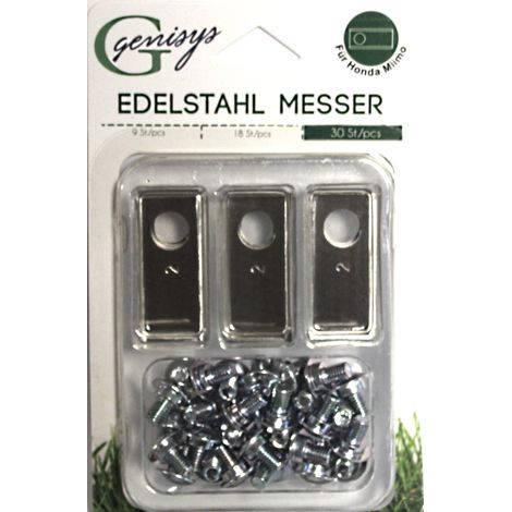 30 Ersatz Messer Klingen (LongLife - 0,75mm) NEU + 30 Schrauben [DIN EN 50636 geprüft] kompatibel mit Honda ® Miimo ® 310 520 3000