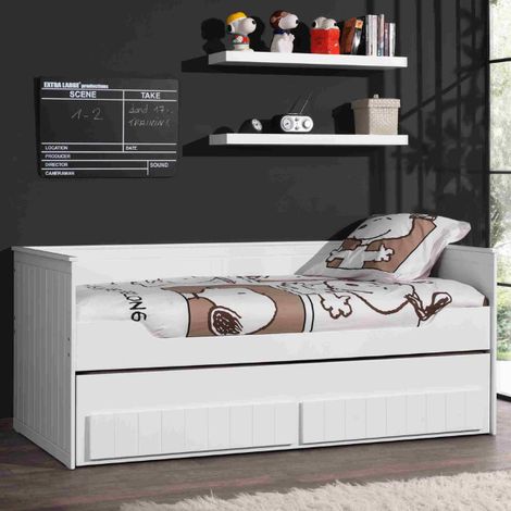 Lit banquette gigogne Robin 90x200 cm avec 2 étagères