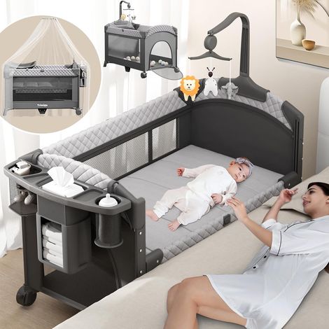 lit bébé Pliable,Réglables en Hauteur, Aucune Installation nécessaire,Jouets,Table à Langer, Super Forte Charge porteuse, Facile à Voyager, Moustiquaire,cododo Bebe,lit Bebe evolutif (1/5)