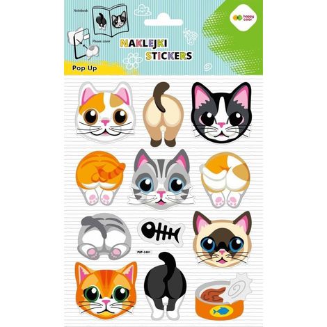 Adesivi 3D a comparsa con faccia e coda di gatto 146x240 happy