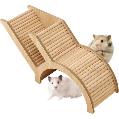 Maison pour hamster avec tunnel et échelle, en bois naturel, abri pour cage de hamster et petits rongeurs, 14,5 x 31,6 x 10,5 cm (1/5)