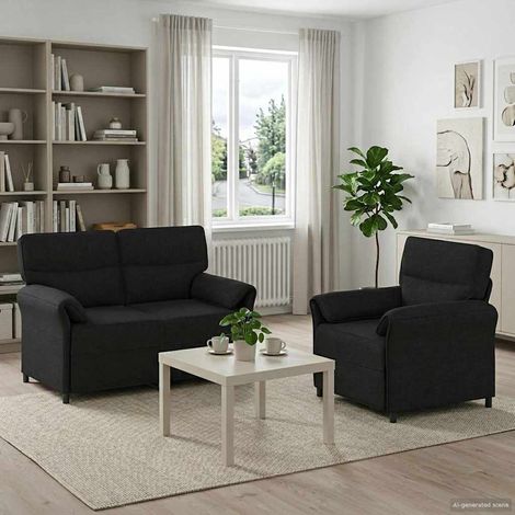 vidaXL Juego de Sofá 2 uds. Negro Tela (1/5)