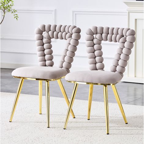 Sedia da pranzo 2 pezzi in velluto grigio chiaro con schienale geometrico e gambe in metallo,45x44x85 cm (1/5)