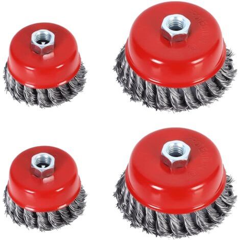 BUNTHAUS Brosse Métallique Nettoyage, 4pcs Brosse Conique pour Meuleuse d'angle, Brosse de Ponçage en Acier Torsadé pour Meuleuse d'angle(Diamètre de 75 mm et 100 mm, M14) (1/5)