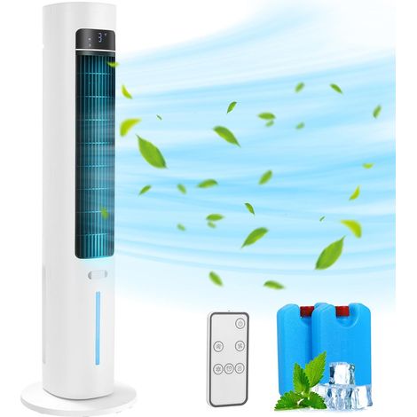 LIFERUN Ventilateur tour avec boîte à cristaux de glace - Télécommande - 6,5 m/s - 3 vitesses - 4 modes - 12 minuteries - Oscillation à 50 ° - Ventilateur sur pied - Refroidissement - Humidification (1/5)
