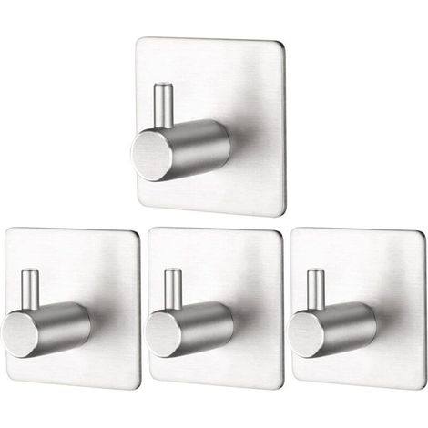 4 Pièces Crochet Adhesif Mural en Acier Inox, Crochets Adhésifs Muraux Salle de Bains Cuisine, Inox Patère Murale Adhesive Autocollant sans Percer (1/5)