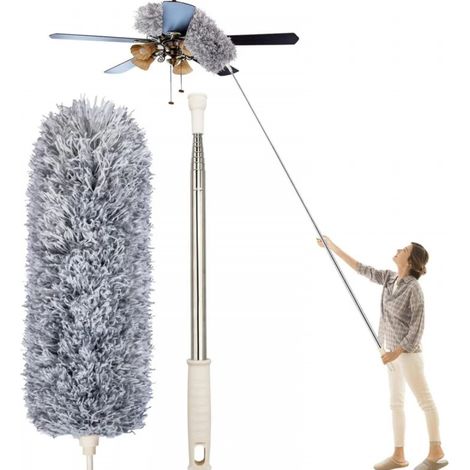 Plumeau Poussière Microfibre avec Poignée en Extensible Nettoyer Les Ventilateurs de Plafond Stores 1 pc Acier Inoxydable Acier (1/4)