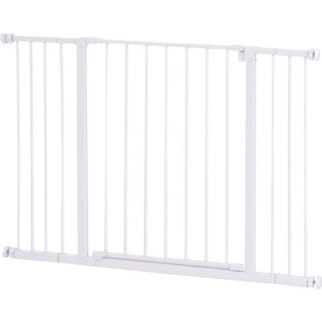 Längenverstellbare Sicherheitsbarriere 76–82 / 86–97 / 101–107 cm, Höhe 76 cm, kein Bohren erforderlich, Metall und weißer Kunststoff (1/5)