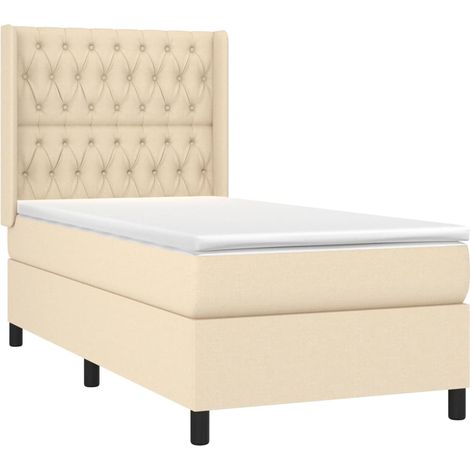 Sommier à lattes de lit avec matelas Crème 90x200 cm Tissu vidaXL (1/5)