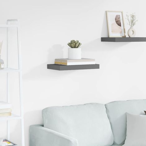 vidaXL Floating Wall Shelf High Gloss Grey 40x23.5x3.8 cm MDF (1/5)