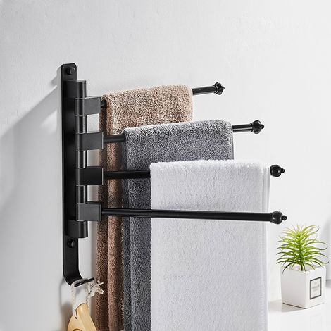 Porte-serviettes pivotant avec crochets, 4 barres, bras pliables, support mural en aluminium pour salle de bain et cuisine. (1/2)