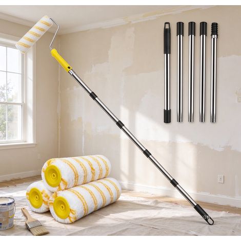 Kit Rouleau à Peinture 9 Pouces avec Perche Télescopique Acier Inoxydable, Set de Brosses à Peindre pour Murs et Plafonds, Outil de Bricolage Déco Maison DIY et Professionnel (1/4)