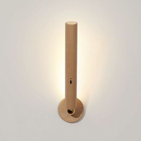 LED Applique Murale Interieur Bois USB Rechargeable Interrupteur Tactile Magnétique Portable Applique Bois Rotative à 360 ° Lampe Chevet Applique Variable Pour Armoire, Chambre à Coucher