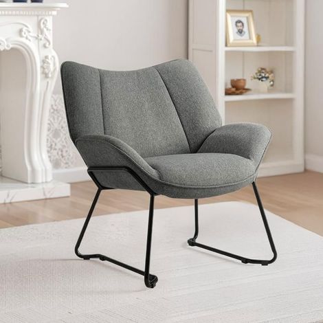 Fauteuil de salon avec accoudoirs – Assise confortable – Tissu aspect lin – Structure en métal – Support 160 kg – Gris – Home Nature Wohnkonzept (1/5)