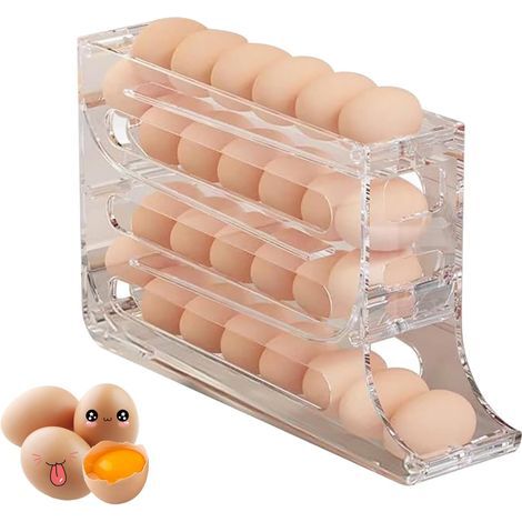 Support à œufs pour réfrigérateur avec distributeur d'œufs à roulettes à 4 niveaux. pouvant contenir jusqu'à 30 œufs. (1/5)