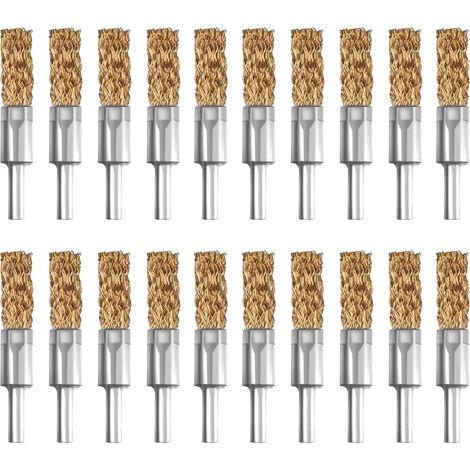 Lot de 20 brosses métalliques revêtues de laiton avec tige ronde de 6,35 mm, diamètre 10 mm, pour enlever la rouille, la corrosion et les surfaces de frottement, pour fixation de perceuse (1/5)