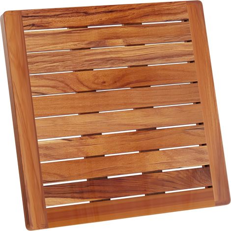 Caillebotis de Douche 50 x 50 cm - en Bois de Teck - Résistant à l’Humidité, Anti-Moisissures - Tapis de Salle de Bain Carré - Intérieur, Extérieur - Antidérapant - CB5050 (1/5)