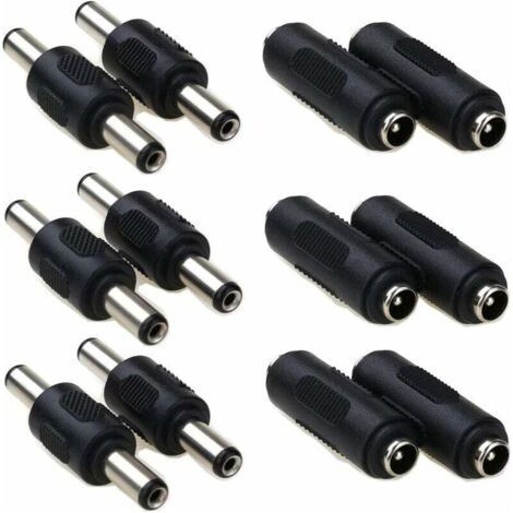 Connecteur d'alimentation CC 5,5 x 2,1 mm, male à male, connecteur cylindrique DC 5,5 x 2,1 femelle à femelle, pour caméra de vidéosurveillance, moniteur de voiture, 12 pièces (1/5)