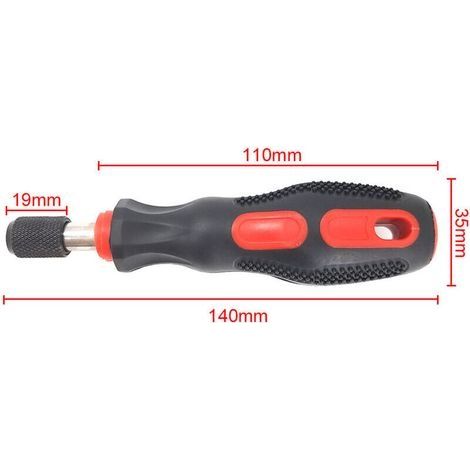 Porte-embouts magnétique 1/4" (6.35mm) - Manche court avec poignée confort TPR/PP - Pour tournevis et outils de précision (Rouge) (1/4)