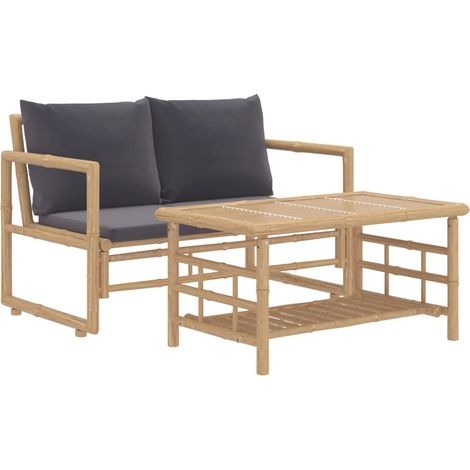 Mobili da giardino mobili da esterno Set di mobili da 2 pezzi con cuscini in bambù grigio scuro 020015890