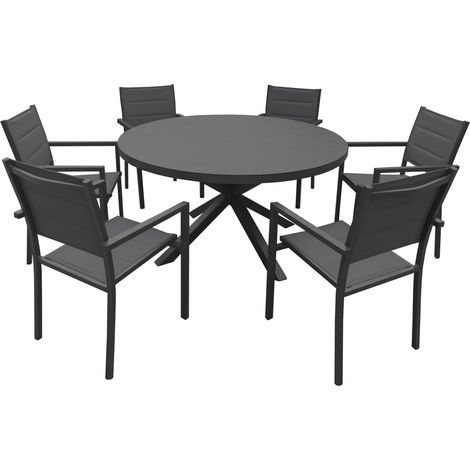 Gartenmöbel GIALOVA aus grauem Textilene 6-Sitzer - Aluminium Anthrazit