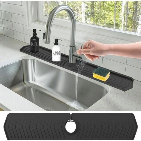 Tapis Anti-Éclaboussures Évier - En Silicone Alimentaire - Pente Drainante - Compatible Robinet Jusqu'à 2,5 cm - 76 x 14,5 cm - 1 Pièce (1/5)