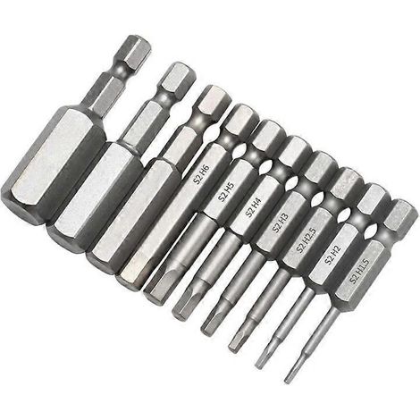10 tournevis hexagonaux magnétiques 1/4'' (1,5-12 mm) avec poignée hexagonale et embouts en acier H1.5-H12