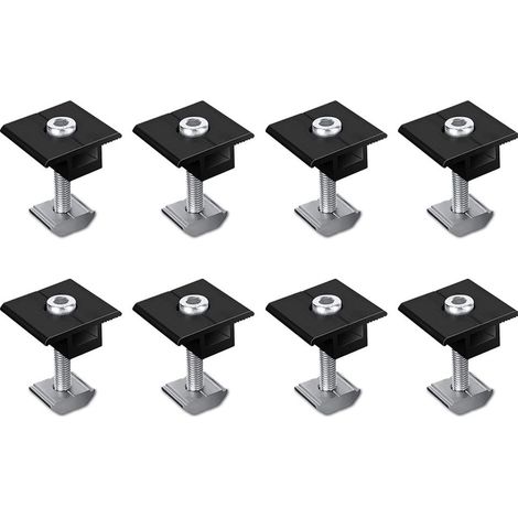 Confezione da 8 supporti per pannelli solari, morsetto centrale da 40 mm, neri, tipo standard, con connessione a vite, fotovoltaici, montaggio trapezoidale, morsetto centrale. (1/5)
