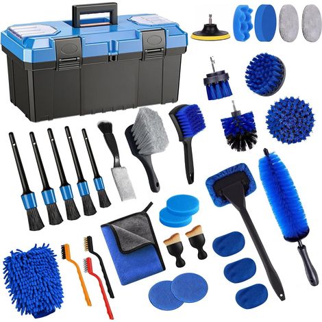 Kit Detailing Voiture 36 Pièces avec Brosses pour Perceuse - Emboûts de Polissage, Brosse Jante & Surfaces Auto