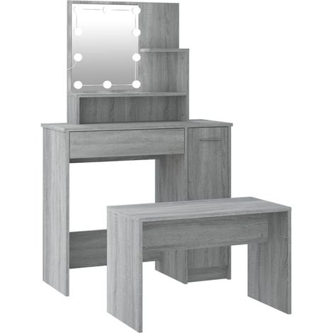 Maison Exclusive - Schminktisch-Set mit LED Grau Sonoma Holzwerks