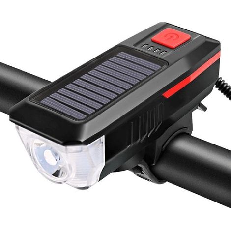 Solarbetriebener Fahrradscheinwerfer mit 3 LED-Beleuchtungsmodi,wasserdichter Klingel und USB-Ladefunktion (1/5)