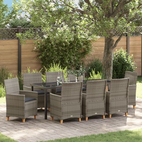 vidaXL Ensemble de salle à manger pour jardin 9 pc Gris polyrotin
