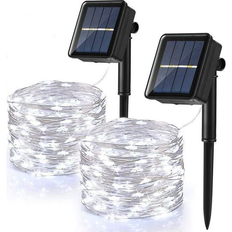 [2 Pack] Outdoor Solar Lights, 120 LED Waterproof Solar Lights 12m, 8 Modes, Copper Wire String Lights for Garden, Patio, Wedding, Christmas Party, Cool White (1/5)