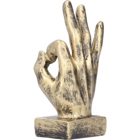 Statuette en résine avec doigt faisant le signe OK, sculpture décorative de bureau, style rétro, couleur laiton. (1/5)